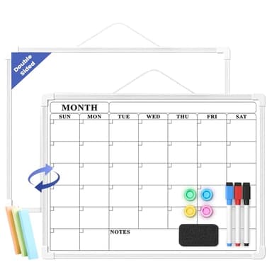 Lumspax Monthly Whiteboard Calendar for Wall, Small 16" x 12" Dry Erase Board with Plastic Frame, Hanging Dry Erase Calendar with 3 Mini Sticky Notes for Kitchen Planner, Memo, Home and Office - Image 1