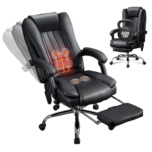Massage Office Chair with Foot Rest – 500 lbs Capacity, Heated, 6 Vibration Points, Reclining Ergonomic Executive Desk Chair, PU Leather Heated Office Chair - Image 1