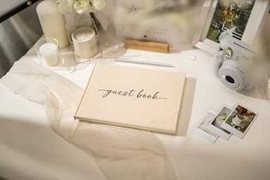 Cream Guest Book (Design 2) - 9.5 x 7 Real Linen Hardcover Guestbook for Wedding Ceremony Reception Signin, to Add Polaroid & Write Messages, Bridal Baby Shower Engagement Birthday Party, Small Size - Image 4