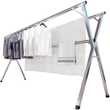 JAUREE 95 Inches Clothes Drying Rack, Drying Rack Clothing Folding Indoor Outdoor, Heavy Duty Stainless Steel Laundry Rack, Foldable Portable Large Clothes Rack Garment Rack with 20 Windproof Hooks - Image 1