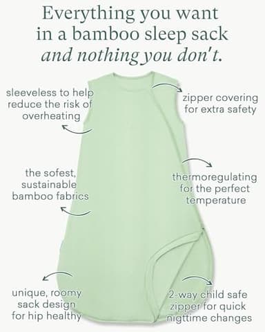 PurComfy Supersoft Sleep Sack 0.5 TOG, Premium Bamboo Viscose Baby Sleeping Bag, Lightweight Sleep Sack 6-15 Months (Sage) - Image 2