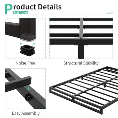 Lutown-Teen 6 Inch Bed Frame Queen Size Heavy Duty Steel Slat Support Metal Platform Queen Bed Frame No Box Spring Needed, Easy Assembly, Black - Image 3