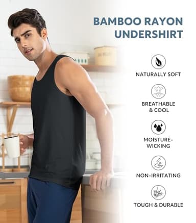 DAVID ARCHY Men's Tank Top Bamboo Rayon Undershirts Tank Shirt Moisture-Wicking A-Shirt for Men, 3-Pack (M, Black) - Image 3