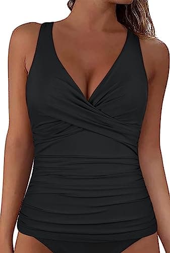 Firpearl Women Swimsuits with Underwire Bra Support Black Slimming Bathing Suit Top Ruched Tummy Control Swimwear US12 - Image 2