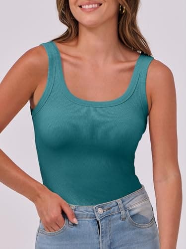 ANRABESS Womens Sleeveless Scoop Neck Tank Top Ribbed Fitted Summer Basic Slim Cute Tops 2025 Teal X-Large - Image 3