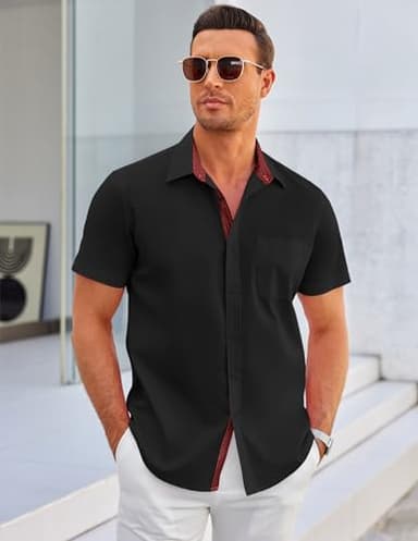 COOFANDY Men's Casual Dress Shirts Short Sleeve Button Down Business Wrinkle Free Untucked Stretch Shirts Black - Image 3