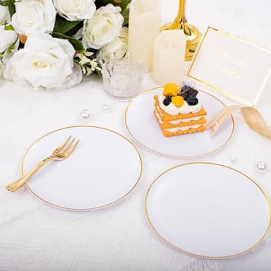Festiva 200Pcs Gold Dessert Plates 6.3" with Forks 5"- Small Disposable Dessert/Cake/Appetizer Plates Plates- serve 100 guests include 100Plates 100Forks for Wedding Party&Thanksgiving&Birthday - Image 4
