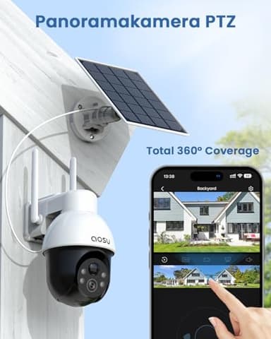 AOSU Solar Security Camera Wireless Outdoor System, 3K/5MP Battery Powered WiFi Camera for Home Security, Panoramic PTZ, Auto Tracking, Human/Vehicle Detection, Night Vision, Spotlights, 2-Way Talk - Image 2