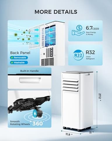 Feelfunn 10000BTU Portable Air Conditioners - Cools 450 Sq.Ft, 3-in-1 Portable AC Unit with Fan & Dehumidifier, Sleep Mode, 24H Timer, Remote Control, Window Kit for Bedroom Office Apartment Dorm - Image 7