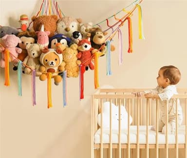 Stuffed Animal Hammock Corner Storage Net Cute Preppy Trendy Stuff Gifts for Teen Girls Baby Room Wall Nursery Decor Rainbow Color Colorful Unicorn Hanging Organizers XL Large - Image 3