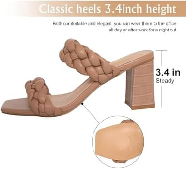 Athlefit Women's Braided Heeled Sandals Summer Square Open Toe Chunky Block Heels - Image 5