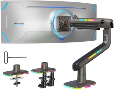 HUANUO RGB Monitor Arm for Ultrawide Screens up to 57″, Heavy-Duty Single Mount Holds 44 lbs, Fully Adjustable Gaming Monitor Arm with C-Clamp & Grommet Base, Max VESA 100 x 100mm - Image 1