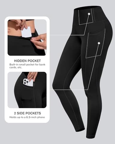 CHRLEISURE Leggings with Pockets for Women, High Waisted Tummy Control Workout Yoga Pants(5 Packs Black, M) - Image 2