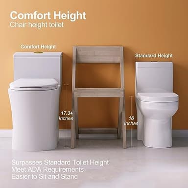 HOROW T0338WG One Piece Toilet with Gold Button, Elongated Toilet with Comfort Seat Height, ADA Chair Height 17.3", Dual Flush 0.8/1.28 GPF & MAP 1000g, Standard White Toilet Bowl, Gold Tank Button - Image 5