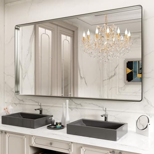LOAAO 84X32 Inch Brushed Nickel Bathroom Mirror, Rounded Rectangle Silver Metal Frame Mirror, Brushed Nickel, Anti-Rust, Hangs Horizontally or Vertically - Image 1