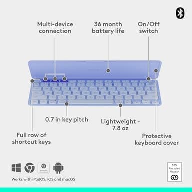 Logitech Keys-to-GO 2 Portable Bluetooth Tablet Keyboard with Built-in Cover, Slim & Compact Wireless Keyboard for Windows, Android, Linux, iPad, iPhone, Mac, Apple TV - Lilac - Image 7
