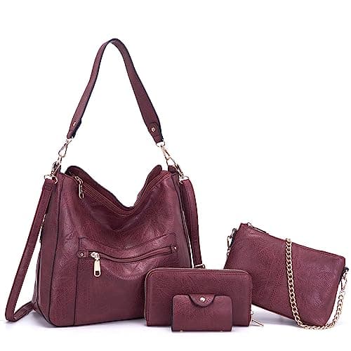 Large Crossbody Purses Set For Women Shoulder Bag Tote Handbags Ladies Hobo Bags With Wallet 4PCS Red - Image 1