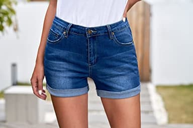 LookbookStore Denim Jean Shorts for Women Summer High Waisted Rolled Hem Cuffed Classic Boyfriend Denim Jean Shorts Star Sapphire Blue Size L - Image 5