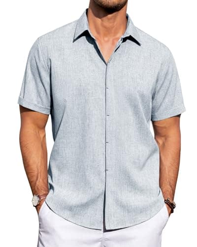 J.VER Men's Linen Shirts Casual Short Sleeve Button Down Shirt for Men Beach Summer Vacation Holiday Tops Light Blue Medium - Image 1
