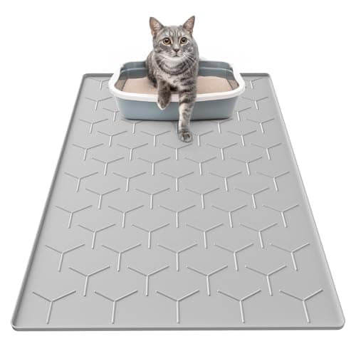 Garoopion Cat Mat for Litter Box, Large 34" X 22" Cat Litter Mat, Waterproof Silicone Pad for Floor, Gray - Image 1