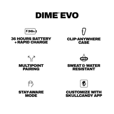 Skullcandy Dime Evo Wireless Earbuds, Bluetooth Headphones, Noise Isolating Fit, Up to 36 Hours Battery, Microphone for iPhone Android, Easy Carry with Clip-Anywhere Case - Bone - Image 11