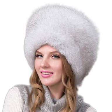 UMREN Women's Winter Warm Fox Fur Hat Cossack Russian Style Hat Caps with Stretch Picture - Image 1