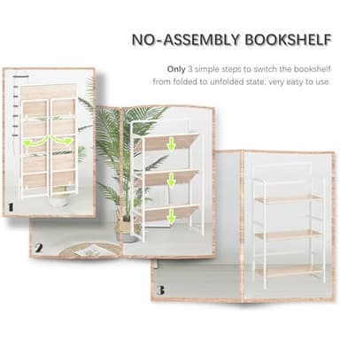 4NM No Assembly Folding Bookshelf, 3-Shelf 42.1" H Collapsible Foldable Bookcase Storage for Small Spaces, Natural White - Image 6