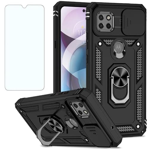 Asuwish Phone Case for Samsung Galaxy A03 Core with Slide Camera Cover Tempered Glass Screen Protector Ring Holder Stand Rugged Slim Cell Protective Ao3 Core SM-A032/DS A032 A032M Women Men Black - Image 1