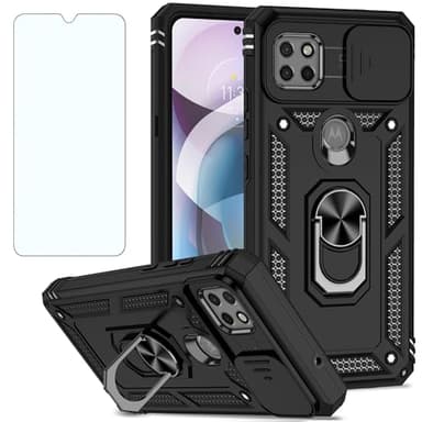 Asuwish Phone Case for Samsung Galaxy A03 Core with Slide Camera Cover Tempered Glass Screen Protector Ring Holder Stand Rugged Slim Cell Protective Ao3 Core SM-A032/DS A032 A032M Women Men Black - Image 1
