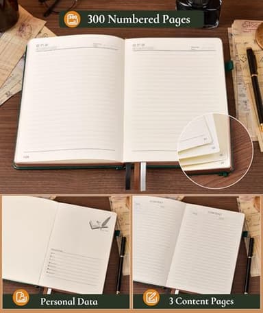 Vintage Leather Journal - 300 Page Lined Journal Notebook with Numbered Pages,A5 Notebook for Women Men,Travel Diary,Daily Journal for Writing, Note Taking, School & Work (5.8" x 8.3") - Image 6