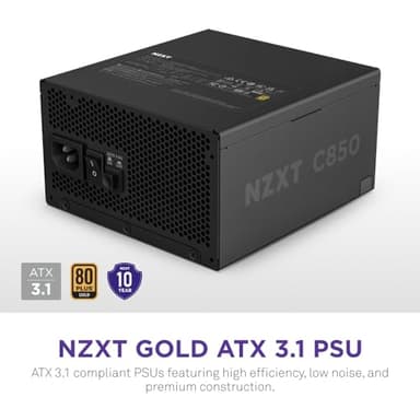 NZXT C850 Gold ATX 3.1 - Fully Modular Low-Noise PC Gaming Power Supply - 850 Watts - 80 Plus Gold - 12V-2x6 Connector - Zero Fan Mode - 100% Japanese Capacitors - Black - Image 2