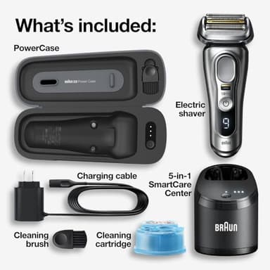 Braun Electric Razor for Men, Waterproof Foil Shaver, Series 9 Pro 9477cc, Wet & Dry Shave, with Portable Charging Case, ProLift Beard Trimmer, 5-in-1 Cleaning & Charging SmartCare Center, Silver - Image 2
