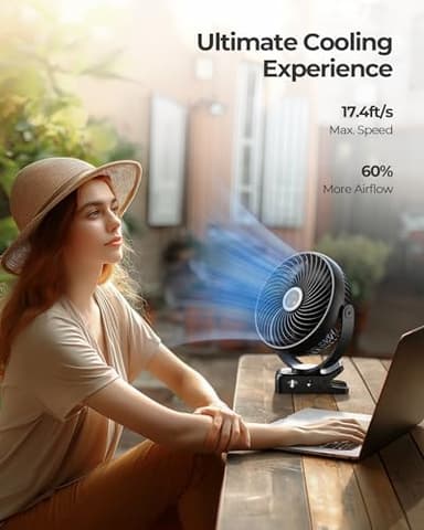 Koonie 10000mAh Portable Clip on Fan with LED Lantern and Hook, 8'' Battery Operated Desk Fan, Quiet Camping Fan with LED Digital Display, 360° Rotation & 3 Speeds for Travel Tent Gym Treadmill - Image 2