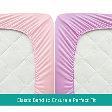 Biloban Crib Sheets Fitted, 2 Pack Crib Sheet Fits for Standard Crib Mattress, Neutral Toddler Bed Sheets for Baby Boys and Girl, Pink & Violet, 52”X 28” - Image 5