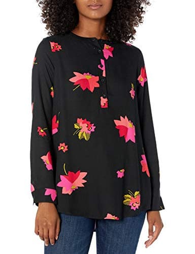 Amazon Essentials Women's Long-Sleeve Woven Blouse, Black Pink Floral, XX-Large - Image 1