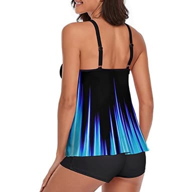 Urchics Womens 2025 Tankini Swimsuits Tummy Control Flowy Swimwear Two Piece Bathing Suits Swim Tank Top with Boyshorts Gradient Blue XXL - Image 3