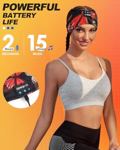 LC-dolida Sleep Headphones Headband Bluetooth 5.4, Sports Headband Earphones Wireless with Speaker Microphone USB C for Women Sleeping Gift Workout Jogging Yoga Insomnia Travel Meditation, Butterfly - Image 6