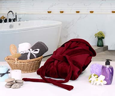 NY Threads Premium Women's Fleece Hooded Bathrobe Plush Long Spa Robe, Medium, Burgundy - Image 6