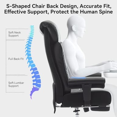 Efomao Ergonomic Office Chair 450LBS with Foot Rest, High Back PU Leather Executive Office Chair with Adjustable Armrests, Lumbar Support for Home or Work, Computer Chair, Black - Image 9