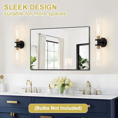 Wall Sconces Set of Two, 22" Black and Gold Bathroom Sconces with Clear Glass, Hardwired Modern Sconces Wall Decor Set of 2 Wall Light fixtures for Bathroom Mirror Living Room Hallway Bedroom - Image 6
