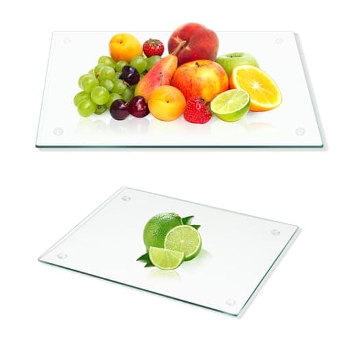 Clear Glass Cutting Board for Kitchen 2 Pcs (12"x16" & 8"x12"),Tempered Glass with Rubber Feet,Non-Slip,Durable Shatter Resistant, Dishwasher Safe,Scratch Resistant, Heat Resistant - Image 1