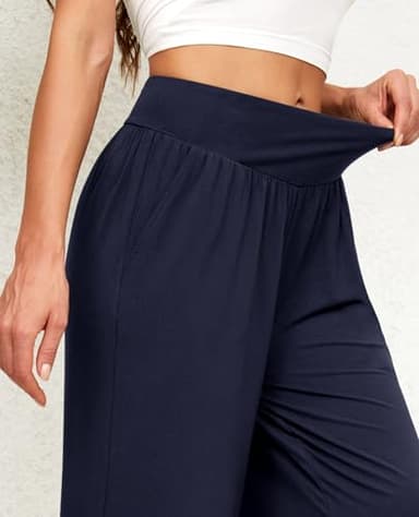 siliteelon Wide Leg Capri Pants for Women Lounge Pajama Pants Women Casual Loose Comfy Flowy Palazzo Capris with Pockets - Image 5