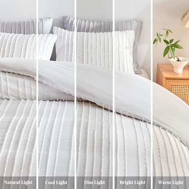 WARMDERN White Boho Duvet Cover Set, Striped Textured Tufted Bedding, Twin Size Washed Microfiber Duvet with Zipper Closure & Corner Ties - Image 7