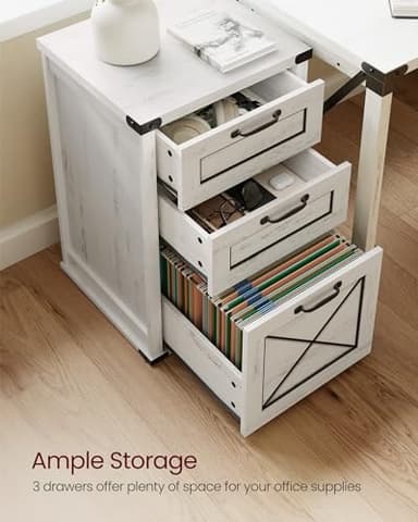 VASAGLE File Cabinet, Filing Cabinet with 3 Drawers, Printer Stand, Fit A4, Letter Size, Hanging File Folders, Modern Farmhouse Style, for Home Office, Rustic White UOFC054T73 - Image 4