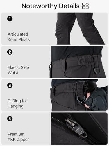 FREE SOLDIER Men's Water Resistant Pants Relaxed Fit Tactical Cargo Work Pants with Multi Pocket (Black 34W/34L) - Image 9