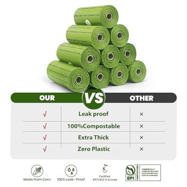 Certified Compostable Dog Poop Bags-270Bags 18Rolls, Poop Bags for Dogs Made of Cornstarch - ASTM D6400 By USA, Unscented, Suitable for Large |Small Dogs (Green) - Image 2