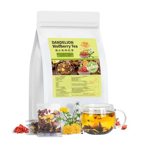 Dandelion Wolfberry Tea Bags, Natural Kidneys & Liver Health Tea with Dandelion, Chrysanthemum, Wolfberry, Cassia Seed, Licorice, Orange Peel, Gardenia, Dandelion Root Tea Organic(1 Pack/12 Bags) - Image 1