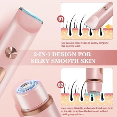 Bikini Trimmer for Women 2in1 High Power Epilators Hair Removal Waterproof Electric Razors Women's Electric Razor Pubic Hair Trimmer Shaver for Women for Ladies Pubic, Face, Underarms, Legs (Pink) - Image 5