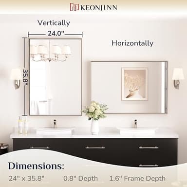 Keonjinn 24 x 36 In Brushed Nickel Bathroom Mirror, Rectangular Metal Framed Wall Vanity Mirror for Over Sink Square Corner Aluminum Alloy Modern Farmhouse Rectangle Silver Mirror(Horizontal/Vertical) - Image 7