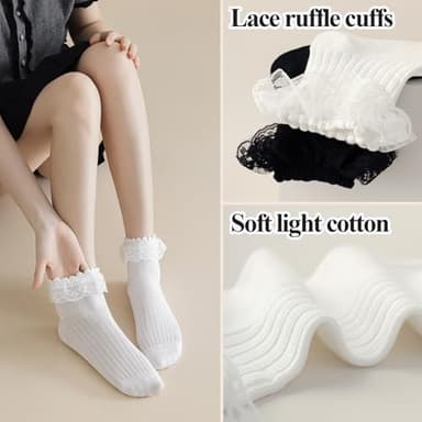 BIVOLU Womens Ankle Socks Lace Ruffle Frilly Cotton Cute Princess Ankle Dress Lace Socks for Girl 6 Pack - Image 3